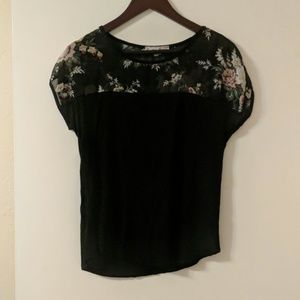 Black Floral Rose Top